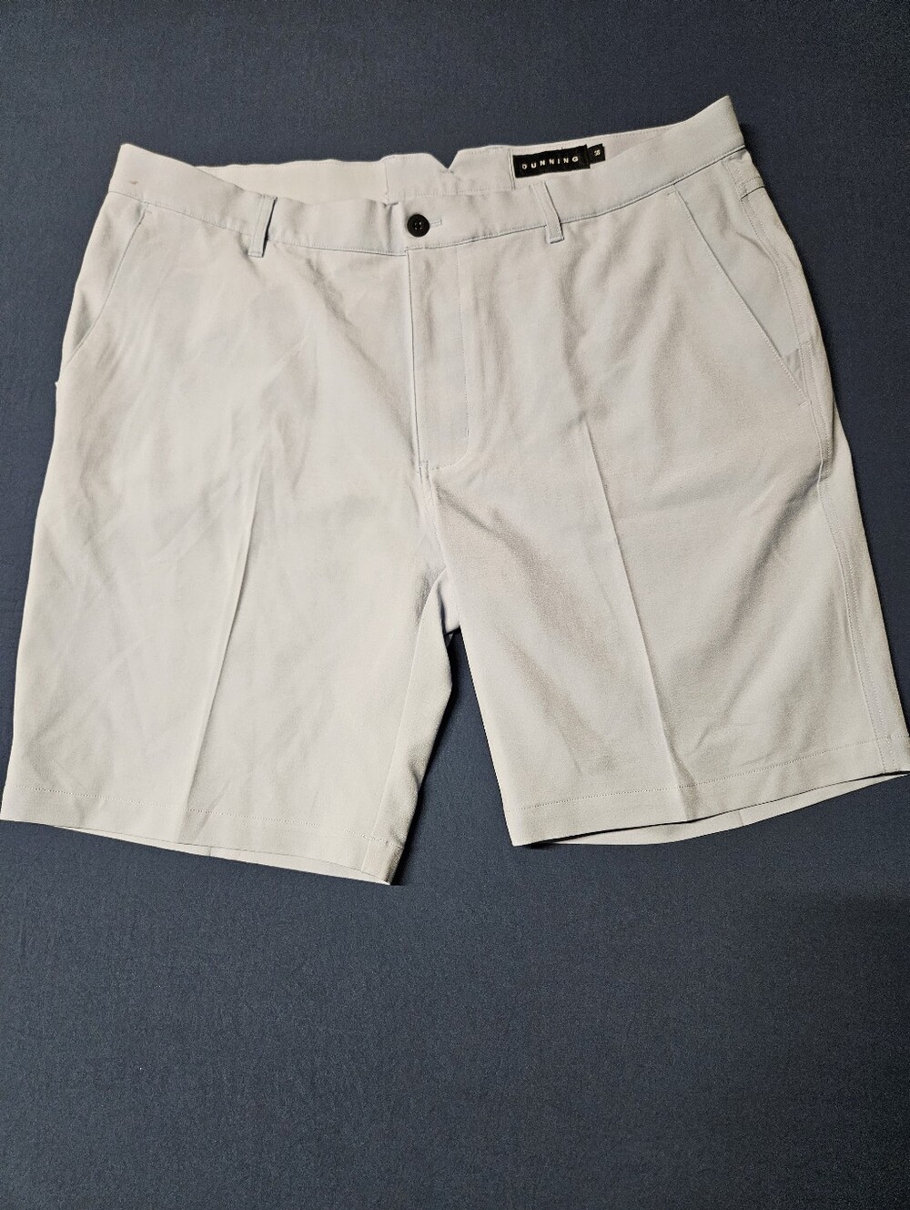 Dunning Golf Men's Chino Shorts 38W 10" Inseam Flat Front Stretch Pockets Gray